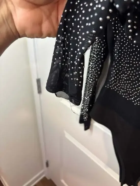 Talent Rhinestone Studded Mesh Long Sleeve Bodysuit in Black M/L - Picture 11 of 11